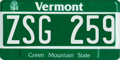 VT license plate ZSG259