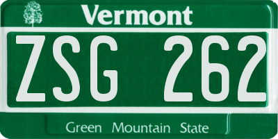 VT license plate ZSG262