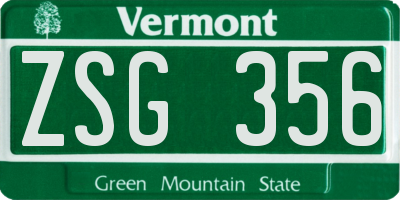 VT license plate ZSG356