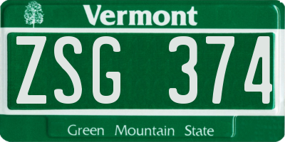 VT license plate ZSG374