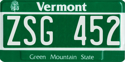 VT license plate ZSG452