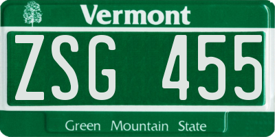 VT license plate ZSG455