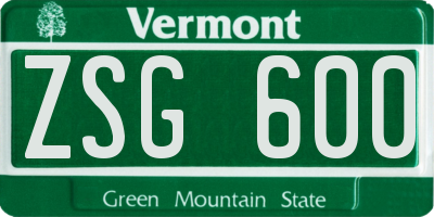 VT license plate ZSG600