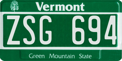 VT license plate ZSG694