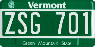 VT license plate ZSG701