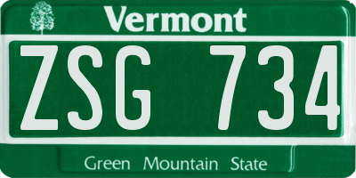 VT license plate ZSG734