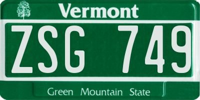 VT license plate ZSG749