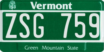 VT license plate ZSG759