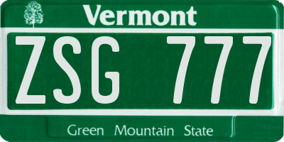 VT license plate ZSG777