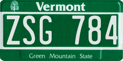 VT license plate ZSG784