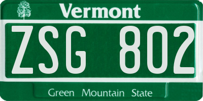 VT license plate ZSG802