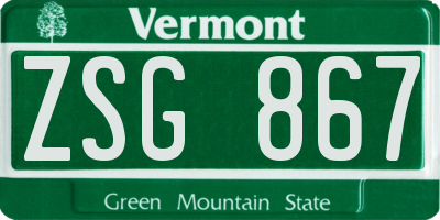 VT license plate ZSG867