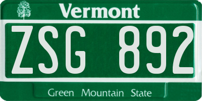 VT license plate ZSG892