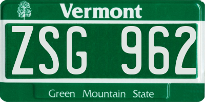 VT license plate ZSG962
