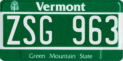 VT license plate ZSG963
