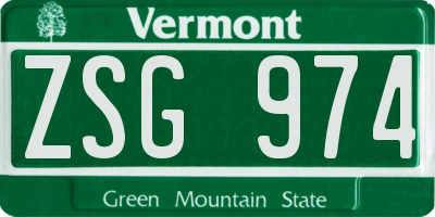 VT license plate ZSG974