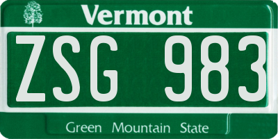 VT license plate ZSG983