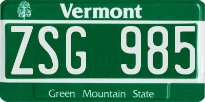 VT license plate ZSG985