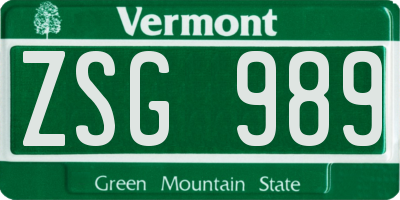 VT license plate ZSG989