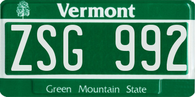 VT license plate ZSG992