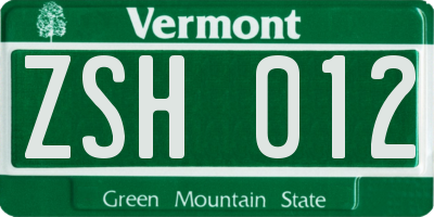 VT license plate ZSH012