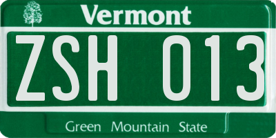 VT license plate ZSH013