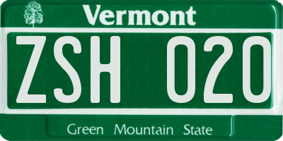 VT license plate ZSH020