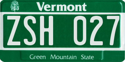 VT license plate ZSH027