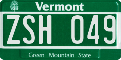 VT license plate ZSH049