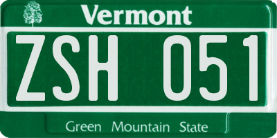VT license plate ZSH051