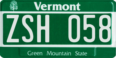 VT license plate ZSH058