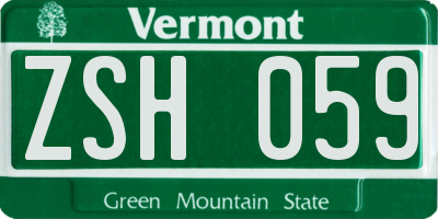 VT license plate ZSH059