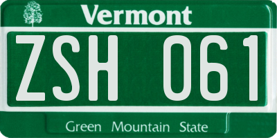 VT license plate ZSH061