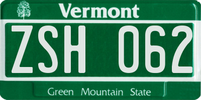 VT license plate ZSH062