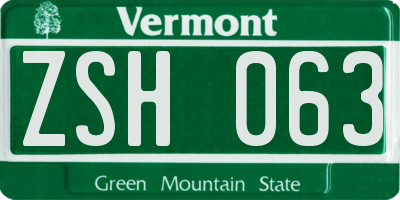 VT license plate ZSH063