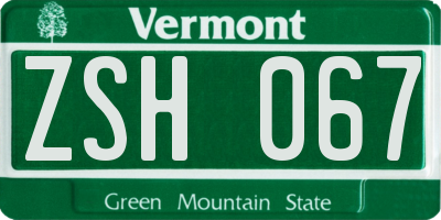 VT license plate ZSH067