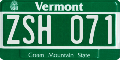 VT license plate ZSH071