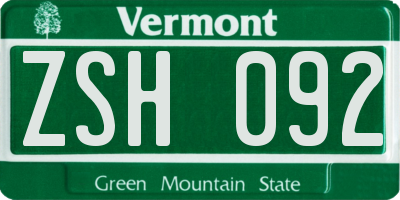 VT license plate ZSH092