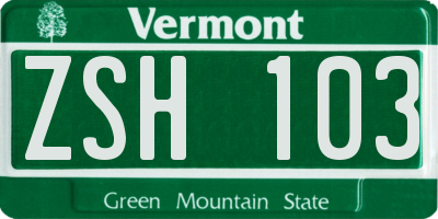 VT license plate ZSH103