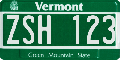 VT license plate ZSH123