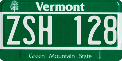 VT license plate ZSH128