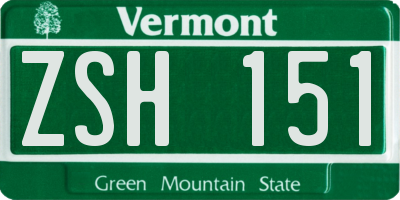 VT license plate ZSH151