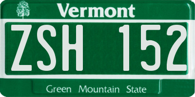 VT license plate ZSH152
