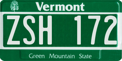 VT license plate ZSH172