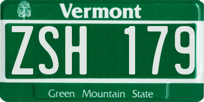 VT license plate ZSH179