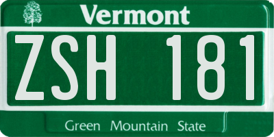 VT license plate ZSH181