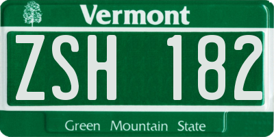 VT license plate ZSH182