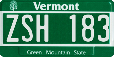 VT license plate ZSH183
