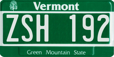 VT license plate ZSH192