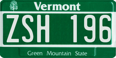 VT license plate ZSH196
